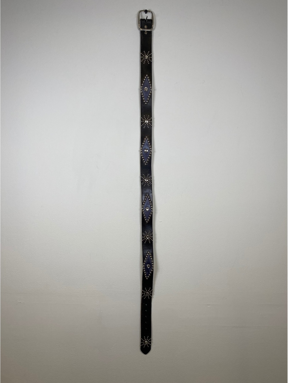 Black Leather Studded Belt with Rhinestone Accents